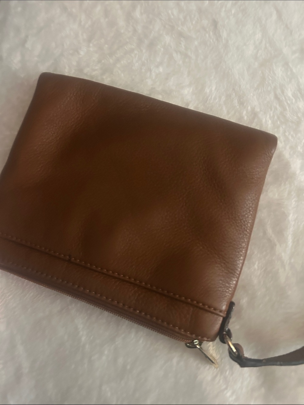 Michael Kors Chestnut Brown Pebbled Leather Crossbody with Gold MK Emblem - Picture 4 of 6